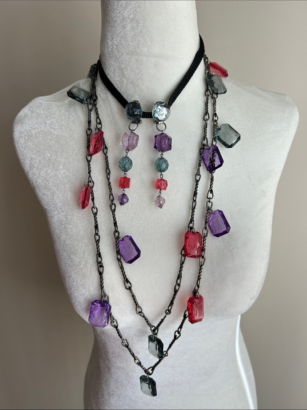 Multicolor Faceted Glass Pendant Layered Necklace Set by